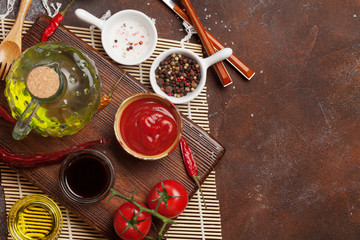 Set of various sauces