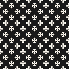 Simple floral pattern. Vector minimalist seamless texture with small cross shapes. Abstract minimal geometric monochrome background. Black and white repeat design for textile, decor, fabric, carpet