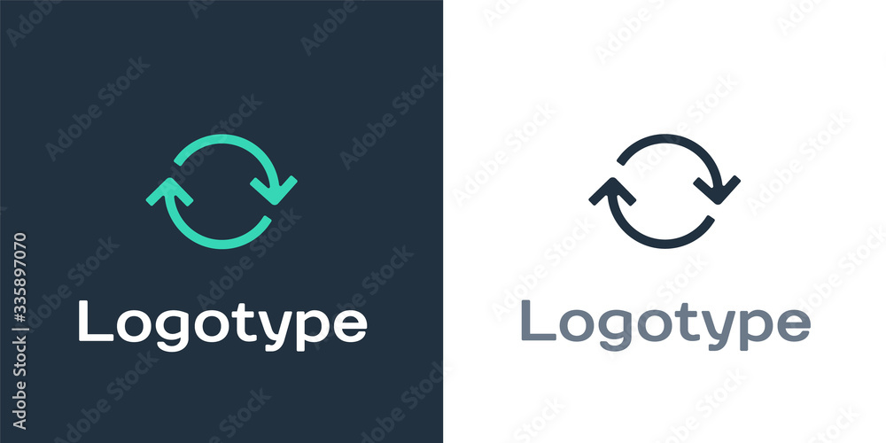 Poster logotype refresh icon isolated on white background. reload symbol. rotation arrows in a circle sign.