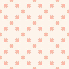 Vector minimalist geometric floral seamless pattern. Abstract texture with small cross shapes, polka dots. Stylish minimal background in light pink and white colors. Repeat design for decor, prints
