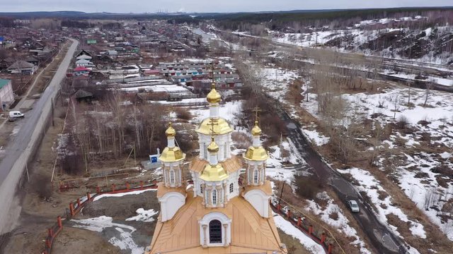 Top view of сhurch in the name of St. Apostle and Evangelist John the Divine. City of Karpinsk. Russia