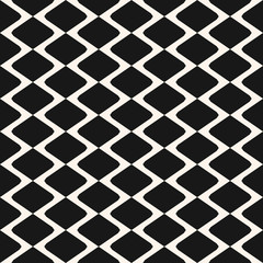 Diamonds seamless pattern. Vector rhombuses geometric texture. Simple abstract monochrome background with intersecting lines, lattice, mesh, grid, net, fence, wire. Black and white repeated design