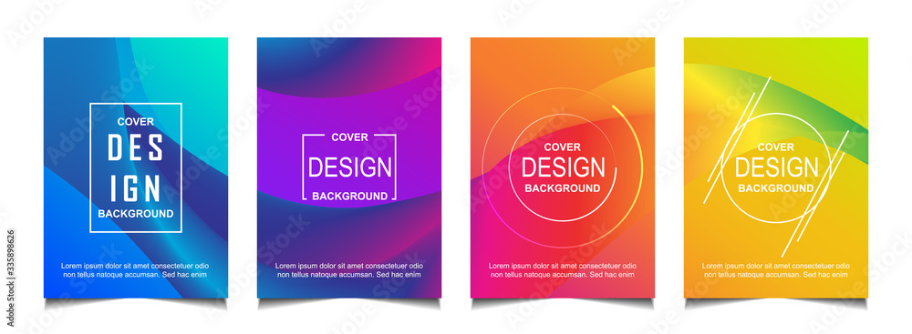 Poster set of trendy gradient cover design abstract background template with dynamic soft colorful and wavy