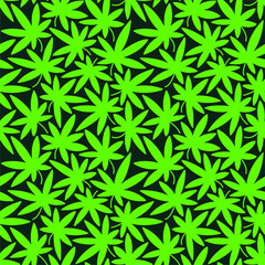 Seamless Green Pattern With Cannabis Leaves. Vector Illustration.