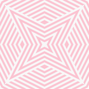 Vector geometric lines seamless pattern. Abstract modern pink and white background. Simple stylish graphic texture with stripes, diagonal lines, rhombuses, stars. Elegant decorative repeated design