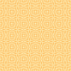Vector geometric seamless texture with lines, diamonds, stars, rhombuses, grid, net. Modern abstract linear pattern in yellow and orange color. Stylish graphic background. Repeat ornament. Cute design