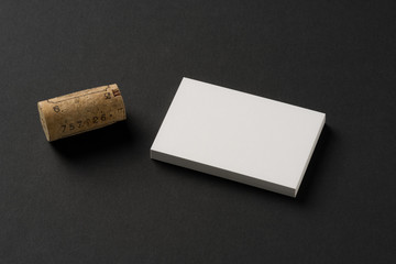 blank business cards, brand identity mockup, black and white stationery with wine cork