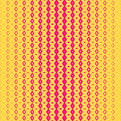 Vector halftone geometric seamless pattern with diamond shapes, fading rhombuses. Modern abstract background with gradient transition effect. Texture in trendy vibrant colors, bright yellow and pink