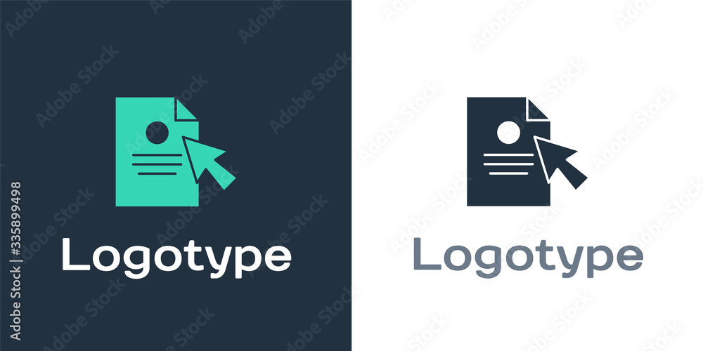 Aufkleber logotype document and cursor icon isolated on white background. file icon. checklist icon. business 