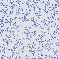 Vector seamless floral pattern on the blue background. Modern minimalistic texture. For flat design, textile, cover, poste, wallpaper, web banners design. Spring linear flower.
