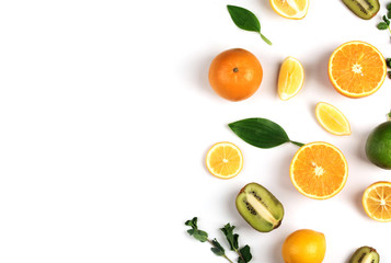 The composition of fruit on a white background.