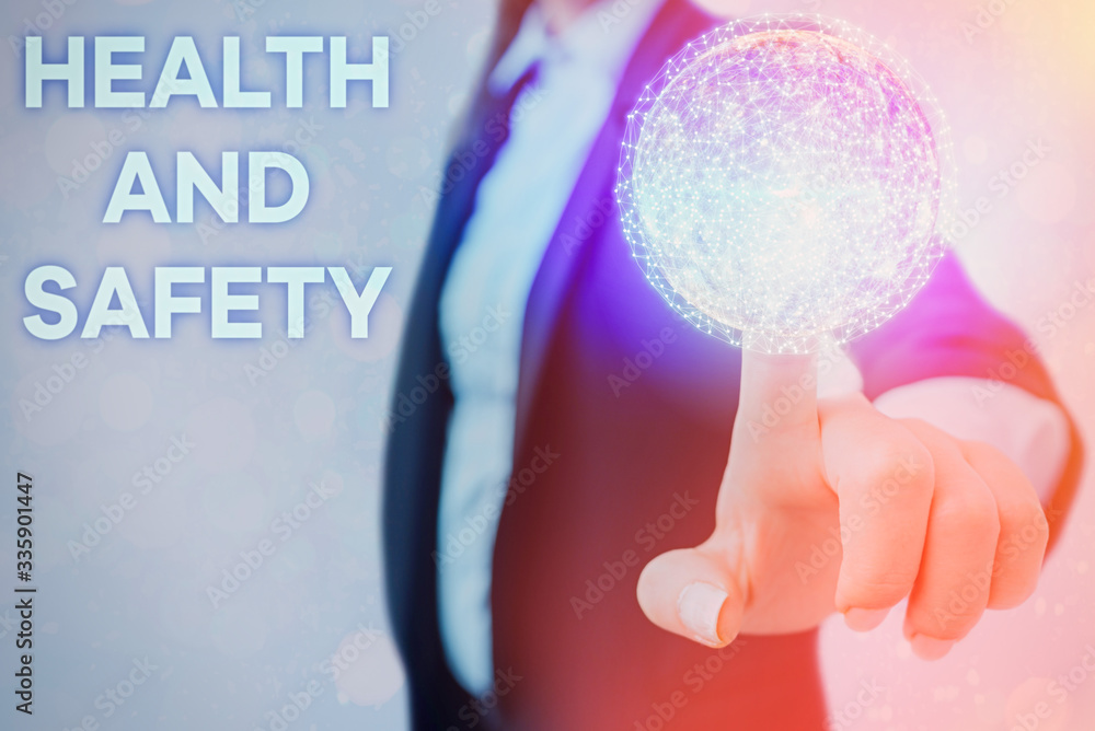 Poster writing note showing health and safety. business concept for procedures intended to prevent accident