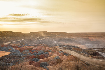 Iron ore quarry at sunset