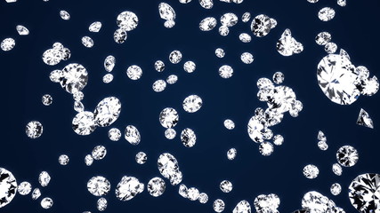 falling diamonds with shining edges on lilac background. 3d rendering. Lluxury living concept.