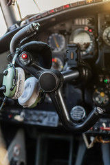 Parts of the cargo plane AN-26. Control panel in the cockpit