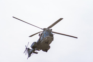 Spanish Army Hellicopter patroling during COVID-19 Lockdown, Las Palmas de Gran Canaria, Spain
