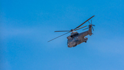 Spanish Army Hellicopter patroling during COVID-19 Lockdown, Las Palmas de Gran Canaria, Spain