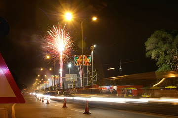 Fototapeta premium Night view of a road in Taipa area