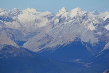 Zoom in photo at the summit of Mount Temple, View towards Cataract Peak and the Pipestone Valley, Banff national Park, Canadian Rockies
