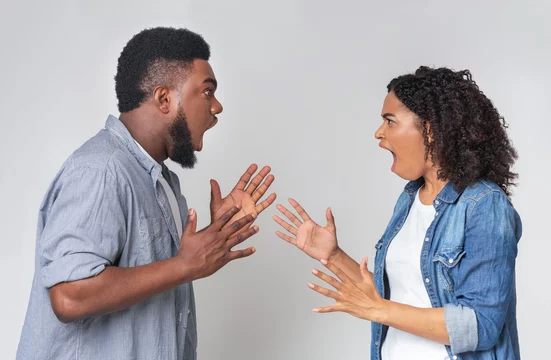 Couple Arguing. Angry Black Man And Woman Shouting At Each Other Photos |  Adobe Stock