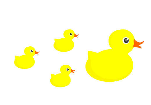 Flat vector illustration of a yellow rubber duck toy with ducklings isolated on a white background