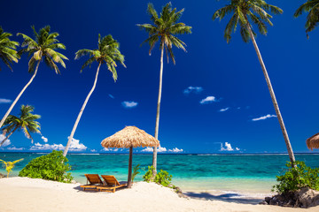 Fototapeta na wymiar Vibrant tropical beach with palm trees, Upolu, Samoa