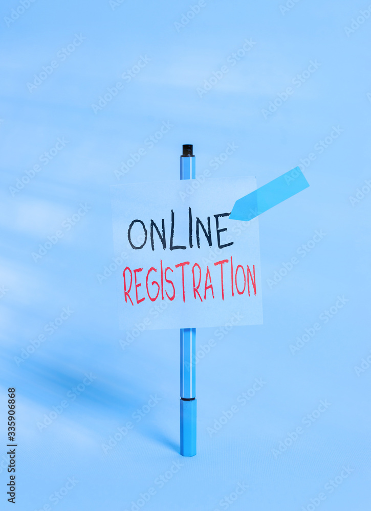 Poster conceptual hand writing showing online registration. concept meaning system for subscribing or regis