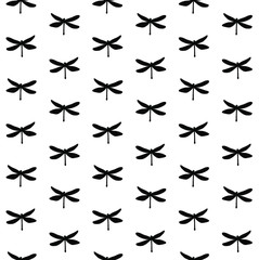 Vector seamless pattern of black sketch dragonfly silhouette isolated on white background
