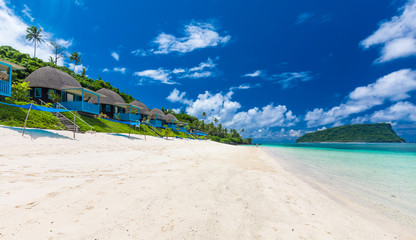 Lalomanu beach with open huts called fales, south side of Upolu Island, Samoa © Martin Valigursky