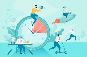 Cartoon Manager on Alarm Clock with Megaphone