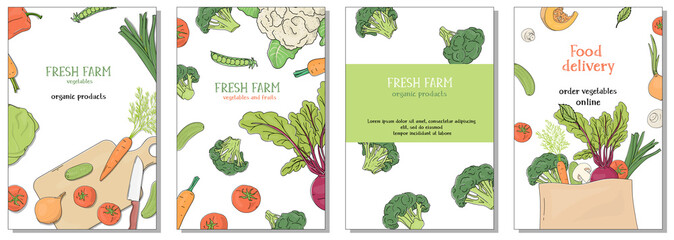 Set of posters with vegetables. Delivery of fresh farm vegetables. © sasha_astra