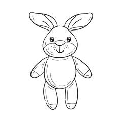 Black and white illustration of a funny cartoon rabbit