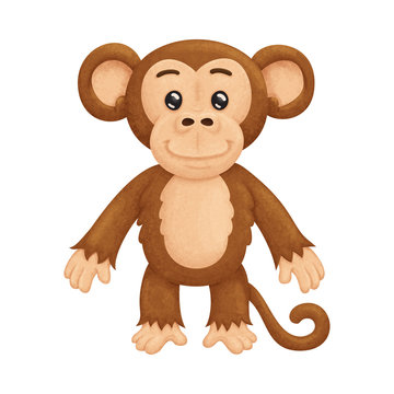 Illustration of a  funny cartoon monkey with texture shadows. On white backgroud