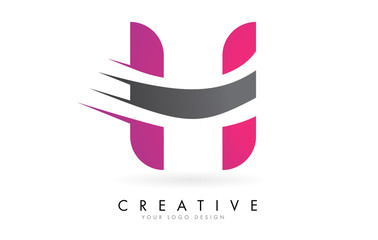 H Letter Logo with Pink and Grey Colorblock Design and Creative Cut.