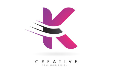 K Letter Logo with Pink and Grey Colorblock Design and Creative Cut.