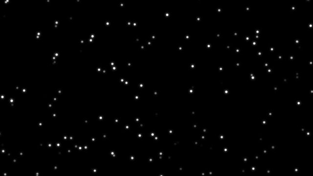 White particles in the form of circles with different transparency randomly moving on a black background, computer moving graphics mini video clip