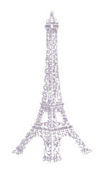 Fototapeta na wymiar Eiffel Tower halftone illustration, desaturated purple dots on white background