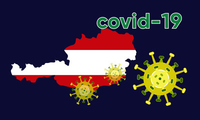 Illustration vector graphic of Alert corona virus outbreak with Austria map in the background. Map of Austria with deadly corona virus. Dangerous chinese ncov corona virus. Vector EPS10.