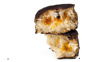 A very tasty chocolate chip cookie isolated on a white background.Copy space