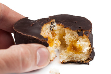 A very tasty chocolate chip cookie isolated on a white background.Copy space