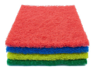 fiber scraper red blue green yellow close up isolated on white background