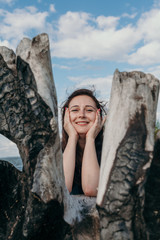 Young woman laughing demonstrating a good mood on a walk