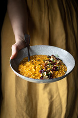 Pumpkin risotto with hazelnuts and cranberries
