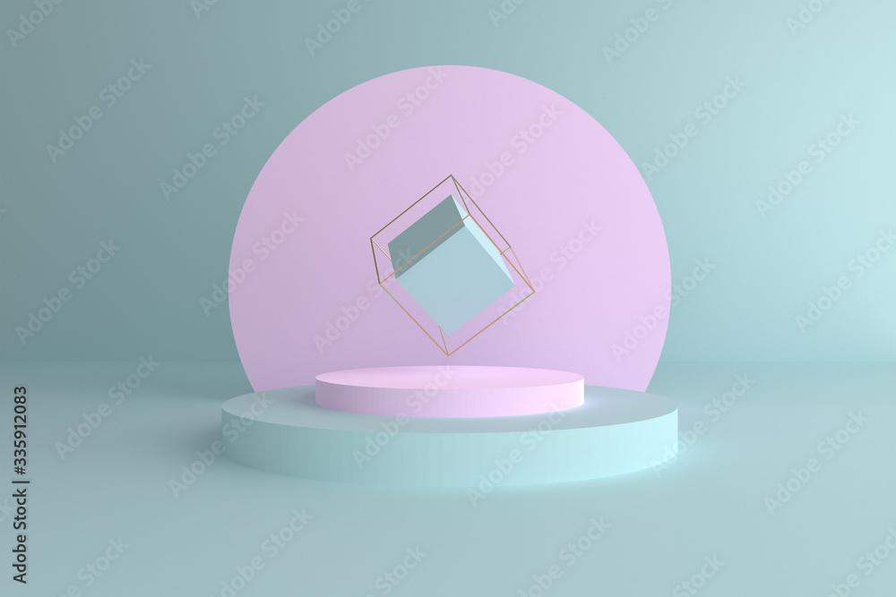 Poster abstract minimal mock up scene. modern pastel color geometric shapes. 3d render abstract background