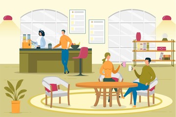 Couple Drinking Delicious Coffee or Tea in Cafe.