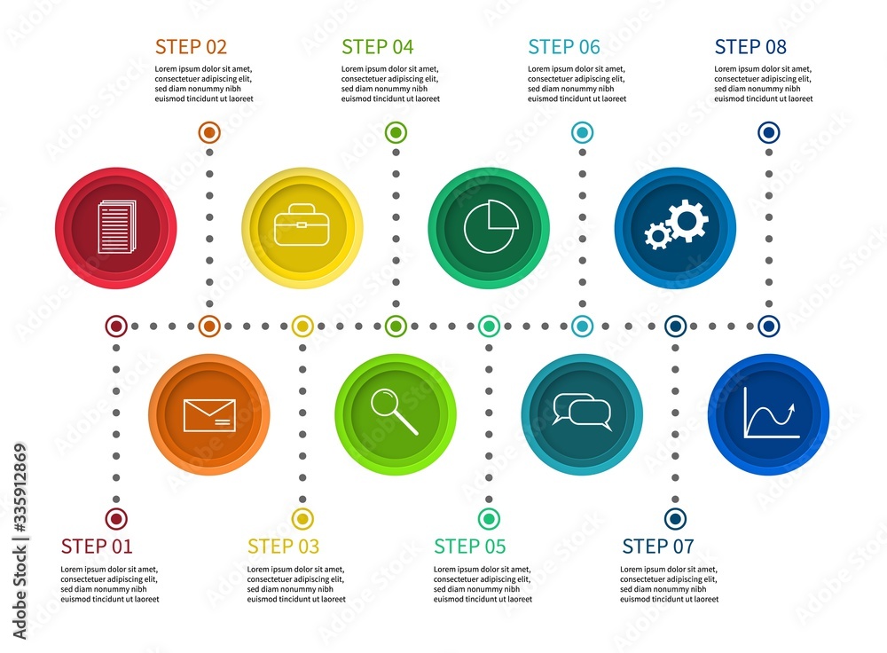 Wall mural step chart. info process diagram, timeline with milestones. workflow presentation infographic with o