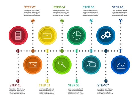 Step chart. Info process diagram, timeline with milestones. Workflow presentation infographic with options vector business template