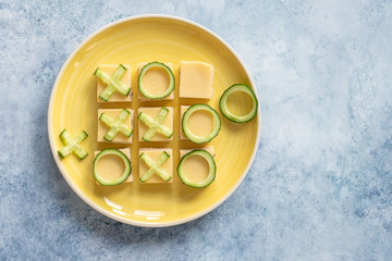 Tic tac toe sandwich. Fresh bread, cheese and cucumber