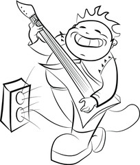 Hand drawn vector illustration of a man with a guitar