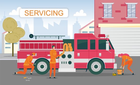 Maintenance Servicing Fire Truck Between Call.